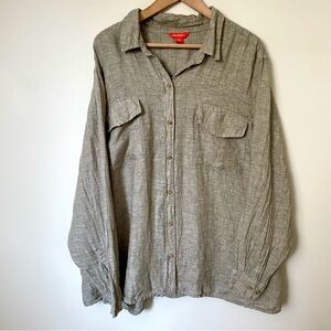 Joe Fresh 100% Linen Button Down Shirt Heathered Green Grey Size 3X